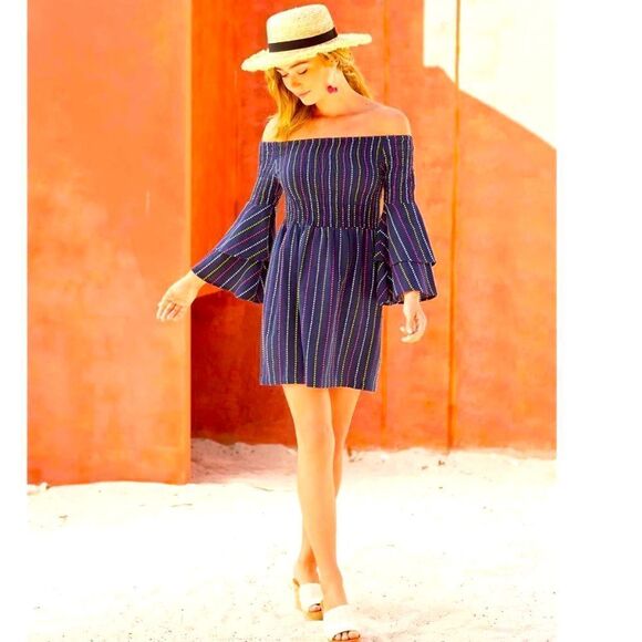 Mudpie Navy Desi Off The Shoulder Dress - Picture 1 of 6